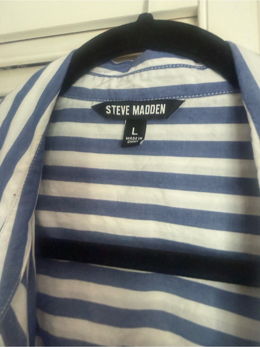 Steve Madden Blue and White Striped Long Sleeve Shirt Dress - Picture 2 of 4